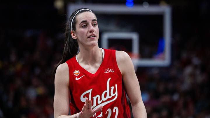 Jun 4, 2026; Indianapolis, Indiana, USA;  Indiana Fever guard Caitlin Clark (22) looks on during the second half against the Atlanta Dream at Gainbridge Fieldhouse. Mandatory Credit: Trevor Ruszkowski-Imagn Images