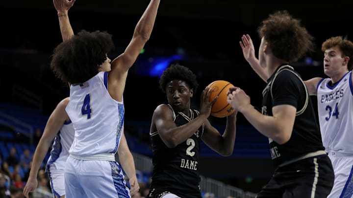 Notre Dame guard NaVorro Bowman Jr. drives to the basket against Santa Margarita at the Trinity-Mission League Challenge in Pauley Pavilion. Notre Dame guard NaVorro Bowman Jr. drives to the basket against Santa Margarita at the Trinity-Mission League Challenge in Pauley Pavilion.