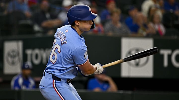 Texas Rangers pinch hitter Justin Foscue (56)
