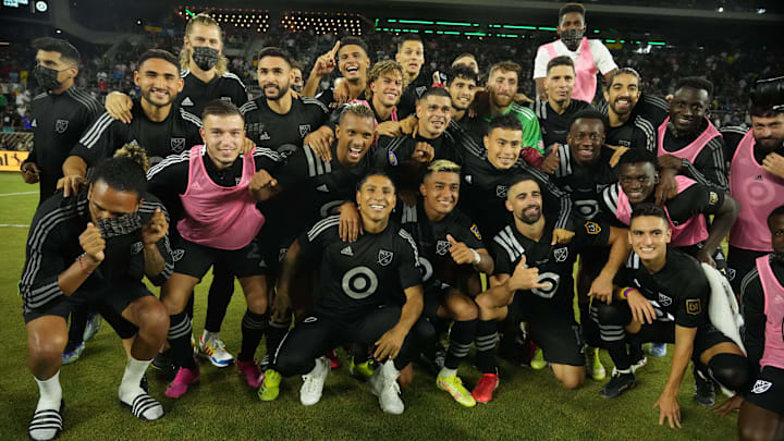 Aug 25, 2021; Los Angeles, CA, USA; MLS All-Stars players celebrate after defeating Liga MX