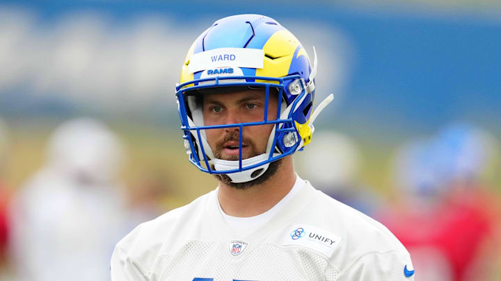 May 23, 2023, Thousand Oaks, CA, USA; Los Angeles Rams long snapper Alex Ward (47) during organized team activities at Cal Lutheran. Mandatory Credit: Kirby Lee-Imagn Images