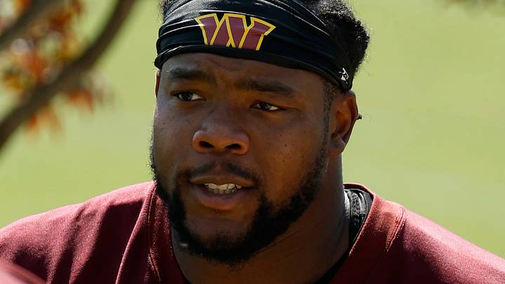 Jul 24, 2025; Ashburn, VA, USA; Washington Commanders defensive tackle Daron Payne (94) on day two of training camp at OrthoVirginia Training Center at Commanders Park. Mandatory Credit: Geoff Burke-Imagn Images