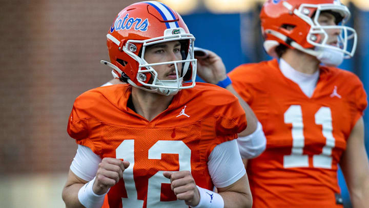 Florida quarterback Aaron Philo (12) works during spring practice at Sanders Practice Fields in Gainesville, FL on Tuesday, March 24, 2026. [Alan Youngblood/Gainesville Sun]
