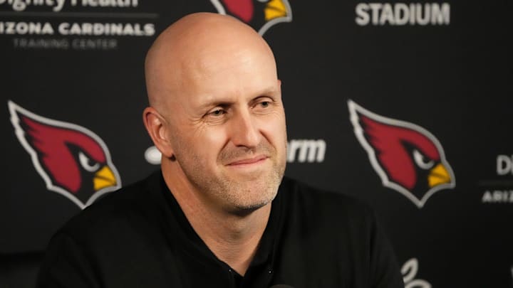 Arizona Cardinals general manager Monti Ossenfort during an NFL pre-draft news conference at the Cardinals Dignity Health Training Center in Tempe on April 18, 2024.
