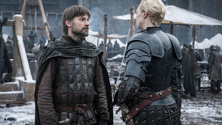 (L to R) Nikolaj Coster-Waldau as Jaime Lannister and Gwendoline Christie as Brienne of Tarth – Photo: Helen Sloan/HBO