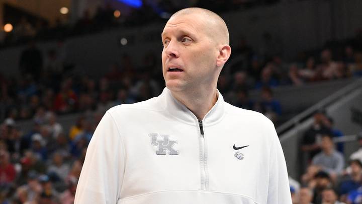 Mar 20, 2026; St. Louis, MO, USA; Kentucky Wildcats head coach Mark Pope looks on against the Santa Clara Broncos during the first half of a first round game of the men's 2026 NCAA Tournament at Enterprise Center. Mandatory Credit: Jeff Curry-Imagn Images Mar 20, 2026; St. Louis, MO, USA; Kentucky Wildcats head coach Mark Pope looks on against the Santa Clara Broncos during the first half of a first round game of the men's 2026 NCAA Tournament at Enterprise Center. Mandatory Credit: Jeff Curry-Imagn Images