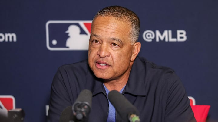 Dec 8, 2025; Orlando, FL, USA; Los Angeles Dodgers manager Dave Roberts speaks with the media during the 2025 MLB Winter Meetings at Signia by Hilton Hotel. Mandatory Credit: Mike Watters-Imagn Images