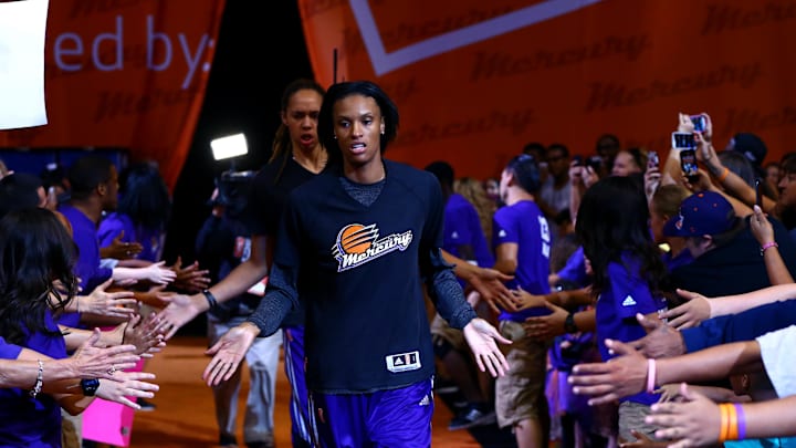 Sep 7, 2014; Phoenix, AZ, USA; Phoenix Mercury guard DeWanna Bonner (24) against the Chicago Sky during game one of the WNBA Finals at US Airways Center. The Mercury defeated the Sky 83-62. Mandatory Credit: Mark J. Rebilas-Imagn Images
