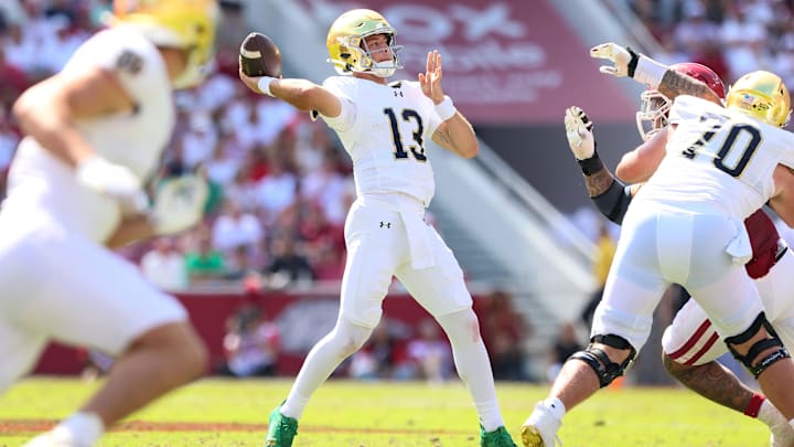 Notre Dame Fighting Irish quarterback CJ Carr. Notre Dame Fighting Irish quarterback CJ Carr.