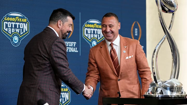 Ryan Day (left) and Steve Sarkisian (right) will meet once again in Week 1 of the 2025 college football season. 