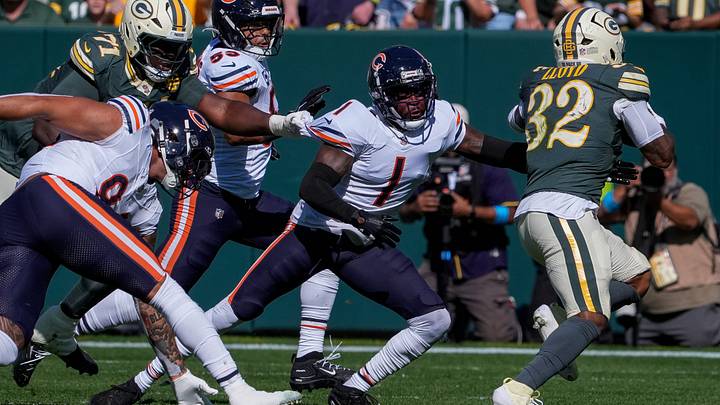 Jaylon Johnson pursues Green Bay running back Marshawn Lloyd in Sunday's Bears loss. Jaylon Johnson pursues Green Bay running back Marshawn Lloyd in Sunday's Bears loss.