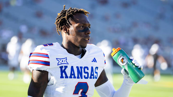 Oct 5, 2024; Tempe, Arizona, USA; Kansas Jayhawks cornerback Cobee Bryant (2) against the Arizona State Sun Devils at Mountain America Stadium. Mandatory Credit: Mark J. Rebilas-Imagn Images