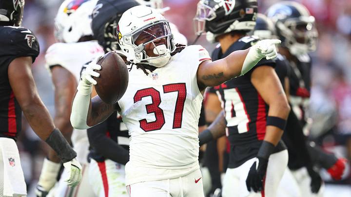 Dec 21, 2025; Glendale, Arizona, USA; Arizona Cardinals running back Corey Kiner (37) celebrates after a carry against the Atlanta Falcons during the first half at State Farm Stadium. Mandatory Credit: Mark J. Rebilas-Imagn Images Dec 21, 2025; Glendale, Arizona, USA; Arizona Cardinals running back Corey Kiner (37) celebrates after a carry against the Atlanta Falcons during the first half at State Farm Stadium. Mandatory Credit: Mark J. Rebilas-Imagn Images