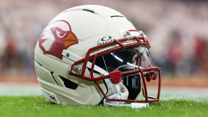 Sep 25, 2025; Glendale, Arizona, USA; Detailed view of the Built to Last alternate rivalries edition helmets of the Arizona Cardinals at State Farm Stadium. Mandatory Credit: Mark J. Rebilas-Imagn Images Sep 25, 2025; Glendale, Arizona, USA; Detailed view of the Built to Last alternate rivalries edition helmets of the Arizona Cardinals at State Farm Stadium. Mandatory Credit: Mark J. Rebilas-Imagn Images