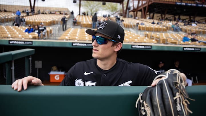 Phoenix, Arizona, USA; Chicago White Sox infielder Colson Montgomery against the Cleveland Guardians during a spring training game at Camelback Ranch-Glendale.