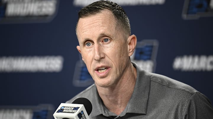 Mar 19, 2026; San Diego, CA, USA; Cal Baptist head coach Rick Croy speaks at a press conference ahead of the first round of the men's 2026 NCAA Tournament at Viejas Arena. Mandatory Credit: Denis Poroy-Imagn Images Mar 19, 2026; San Diego, CA, USA; Cal Baptist head coach Rick Croy speaks at a press conference ahead of the first round of the men's 2026 NCAA Tournament at Viejas Arena. Mandatory Credit: Denis Poroy-Imagn Images