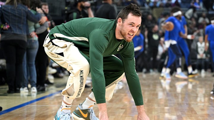Nov 18, 2023; Milwaukee, Wisconsin, USA; Milwaukee Bucks guard Pat Connaughton (24) warms up before