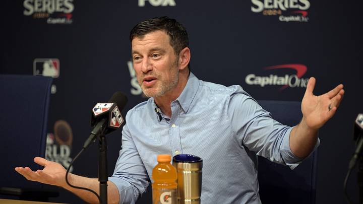 Oct 25, 2024; Los Angeles, California, USA; Los Angeles Dodgers president of baseball operations Andrew Friedman speaks in a press conference before game one against the New York Yankees in the 2024 MLB World Series at Dodger Stadium. Mandatory Credit: Jayne Kamin-Oncea-Imagn Images Oct 25, 2024; Los Angeles, California, USA; Los Angeles Dodgers president of baseball operations Andrew Friedman speaks in a press conference before game one against the New York Yankees in the 2024 MLB World Series at Dodger Stadium. Mandatory Credit: Jayne Kamin-Oncea-Imagn Images