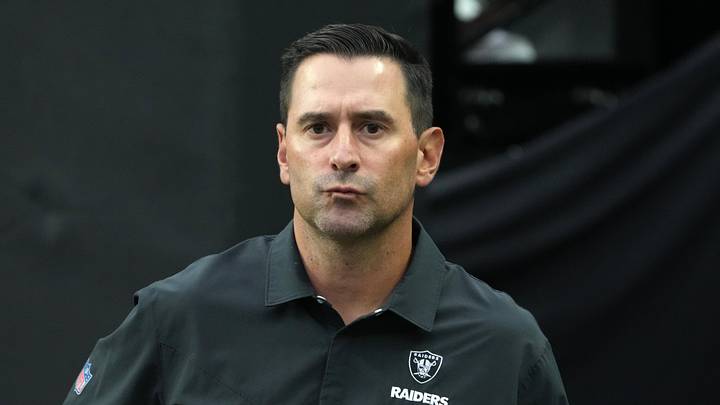 Aug 26, 2022; Paradise, Nevada, USA; Las Vegas Raiders general manager Dave Ziegler looks on during the game against the New England Patriots at Allegiant Stadium.