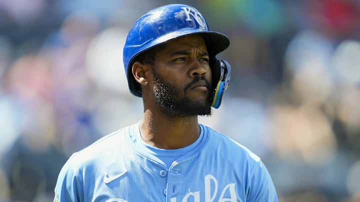 Aug 21, 2025; Kansas City, Missouri, USA; Kansas City Royals third baseman Maikel Garcia (11) reacts during the sixth inning against the Texas Rangers at Kauffman Stadium. Mandatory Credit: Jay Biggerstaff-Imagn Images Aug 21, 2025; Kansas City, Missouri, USA; Kansas City Royals third baseman Maikel Garcia (11) reacts during the sixth inning against the Texas Rangers at Kauffman Stadium. Mandatory Credit: Jay Biggerstaff-Imagn Images