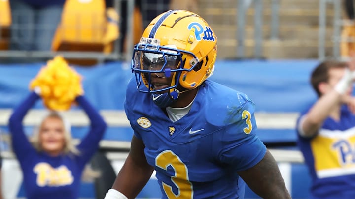 Pittsburgh Panthers linebacker Rasheem Biles scored a pick-six touchdown against the Notre Dame Fighting Irish during the third quarter at Acrisure Stadium. 