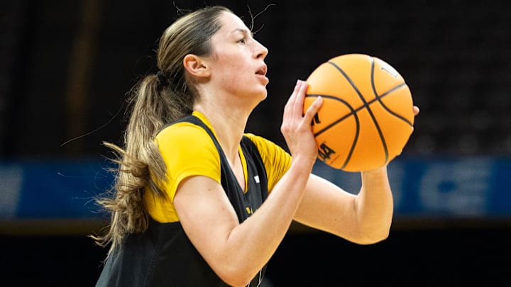Iowa guard Addie Deal (7) shoots the basketball during practice March 20, 2026 ahead of the Iowa Hawkeyes’ First Round NCAA Tournament game at Carver-Hawkeye Arena in Iowa City, Iowa. Iowa guard Addie Deal (7) shoots the basketball during practice March 20, 2026 ahead of the Iowa Hawkeyes’ First Round NCAA Tournament game at Carver-Hawkeye Arena in Iowa City, Iowa.