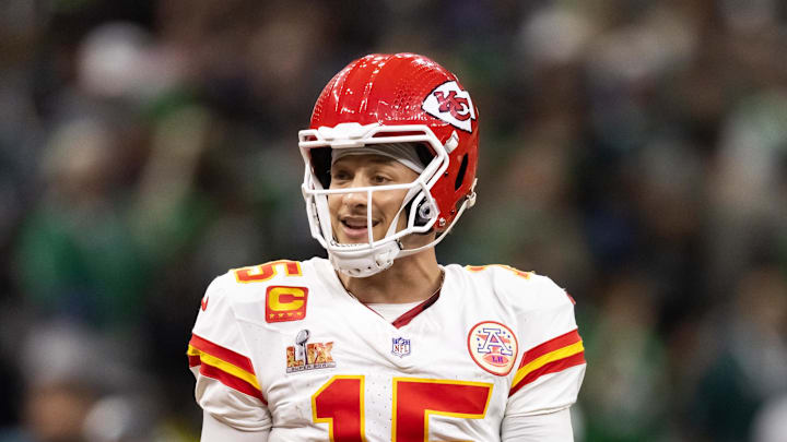 Feb 9, 2025; New Orleans, LA, USA; Kansas City Chiefs quarterback Patrick Mahomes (15) against the Philadelphia Eagles in Super Bowl LIX at Ceasars Superdome. Mandatory Credit: Mark J. Rebilas-Imagn Images Feb 9, 2025; New Orleans, LA, USA; Kansas City Chiefs quarterback Patrick Mahomes (15) against the Philadelphia Eagles in Super Bowl LIX at Ceasars Superdome. Mandatory Credit: Mark J. Rebilas-Imagn Images