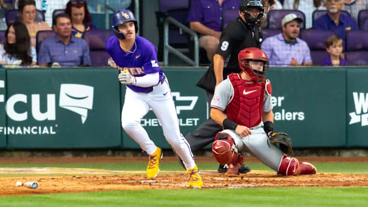 Jake Brown 7, LSU Tigers take on Alabama Baseball in Baton Rouge, LA. Thursday, April 17, 2025.