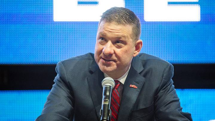Chris Beard, the new University of Mississippi mens basketball coach, addresses fans during his introduction at the SJB Pavilion at Ole Miss in Oxford, Miss., Chris Beard, the new University of Mississippi mens basketball coach, addresses fans during his introduction at the SJB Pavilion at Ole Miss in Oxford, Miss.,