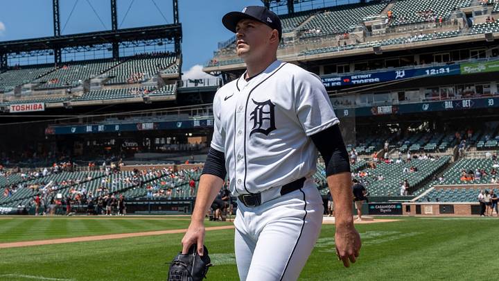 Detroit Tigers starting pitcher Tarik Skubal (29) walks on the field before his start. Credit
