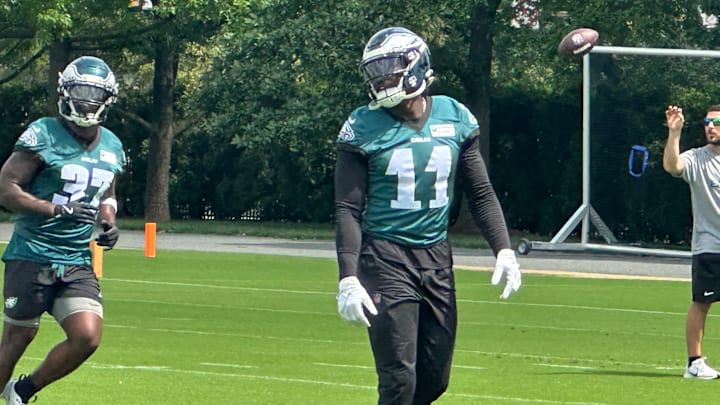 A.J. Brown goes through a drill during the Eagles OTAs. A.J. Brown goes through a drill during the Eagles OTAs.