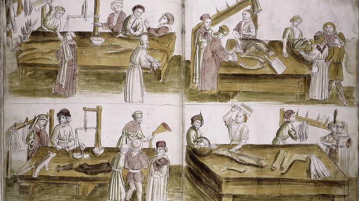 Scene from market life with butchers Scene from market life with butchers