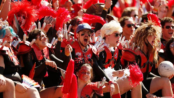 Georgia fans cheer at Sanford Stadium in Athens, Ga