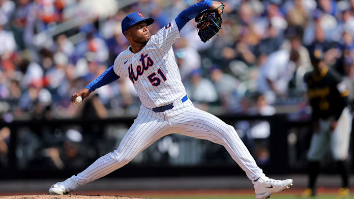 Mar 26, 2026; New York City, New York, USA; New York Mets starting pitcher Freddy Peralta (51) pitches against the Pittsburgh Pirates during the fourth inning at Citi Field. Mandatory Credit: Brad Penner-Imagn Images Mar 26, 2026; New York City, New York, USA; New York Mets starting pitcher Freddy Peralta (51) pitches against the Pittsburgh Pirates during the fourth inning at Citi Field. Mandatory Credit: Brad Penner-Imagn Images