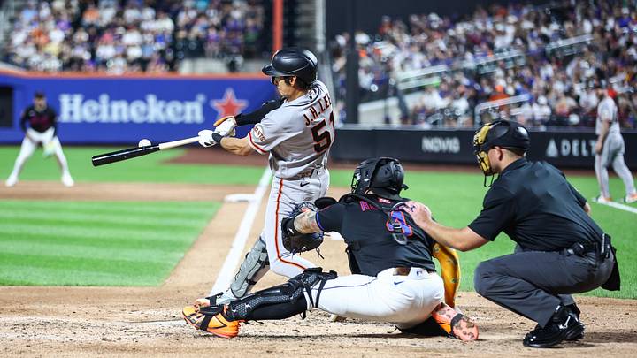Sep 4, 2026; New York City, New York, USA; San Francisco Giants right fielder Jung Hoo Lee (51) bats during the game against the New York Mets at Citi Field. Mandatory Credit: Wendell Cruz-Imagn Images