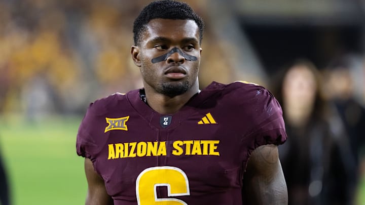 Nov 28, 2025; Tempe, Arizona, USA; Arizona State Sun Devils running back Kanye Udoh (6) against the Arizona Wildcats during the 99th Territorial Cup at Mountain America Stadium. Mandatory Credit: Mark J. Rebilas-Imagn Images