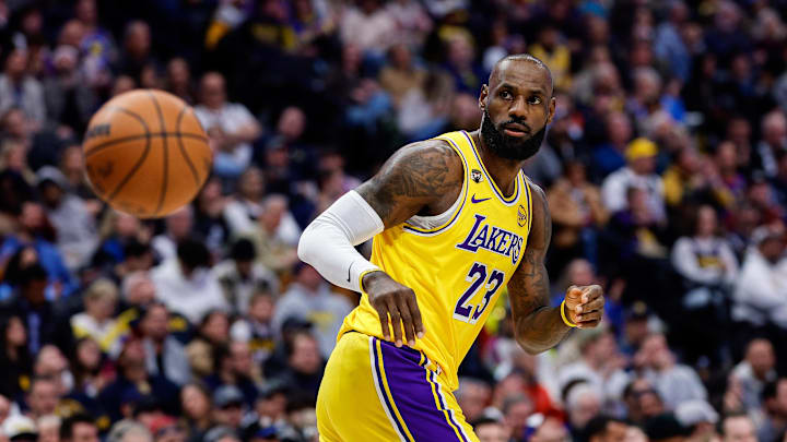 Jan 20, 2026; Denver, Colorado, USA; Los Angeles Lakers forward LeBron James (23) in the second quarter against the Denver Nuggets at Ball Arena. Jan 20, 2026; Denver, Colorado, USA; Los Angeles Lakers forward LeBron James (23) in the second quarter against the Denver Nuggets at Ball Arena.
