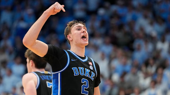 Duke Blue Devils forward Cooper Flagg (2) reacts in the second half at Dean E. Smith Center. Duke Blue Devils forward Cooper Flagg (2) reacts in the second half at Dean E. Smith Center.