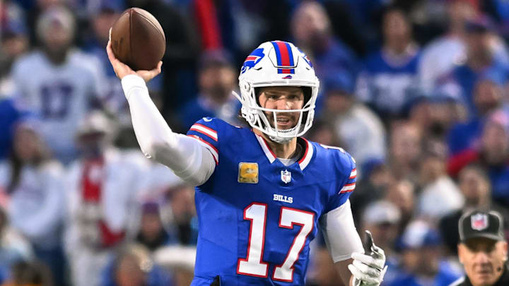 Nov 17, 2024: Buffalo Bills quarterback Josh Allen throws against the Kansas City Chiefs at Highmark Stadium.