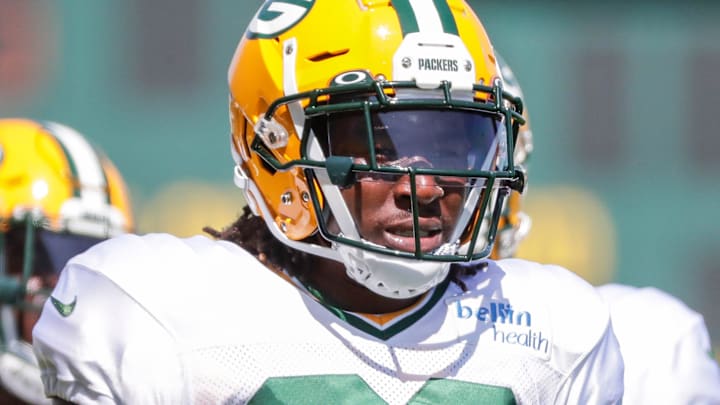 Former Green Bay Packers running back Jamaal Williams (30) waits for a drill during training camp Monday, August 19, 2019, at Ray Nitschke Field in Ashwaubenon, WI.