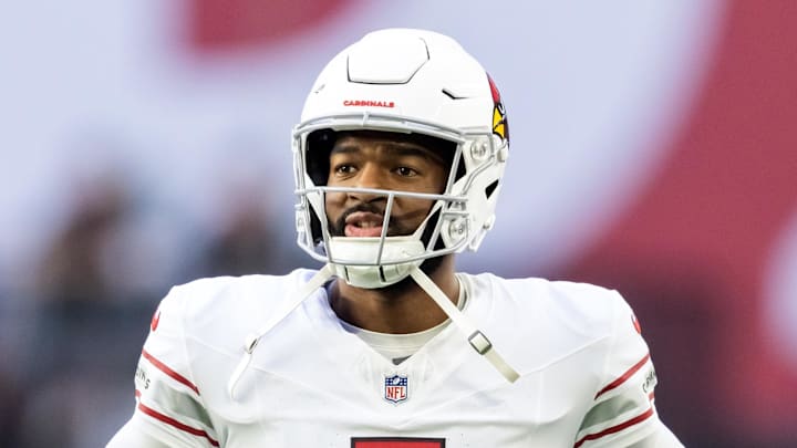 Dec 21, 2025; Glendale, Arizona, USA;  Arizona Cardinals quarterback Jacoby Brissett (7) against the Atlanta Falcons at State Farm Stadium. Mandatory Credit: Mark J. Rebilas-Imagn Images