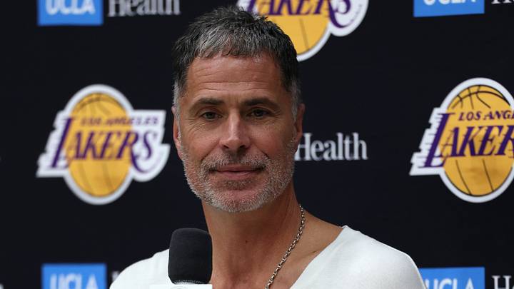 Sep 24, 2026; Los Angeles, CA, USA;  Los Angeles Lakers president of basketball operations and general manager Rob Pelinka speaks to the media during a press conference at UCLA Health Training Center. Mandatory Credit: Kiyoshi Mio-Imagn Images