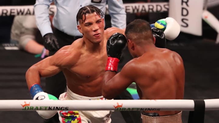 David Morrell Jr. punches Yamaguchi Falcao fight in a 12-round WBA World Super Middleweight title bout at Premier Boxing Champions.