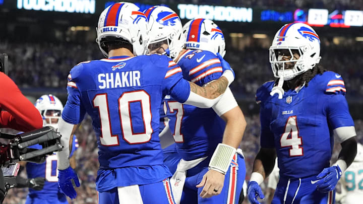 Buffalo Bills wide receiver Khalil Shakir and quarterback Josh Allen.