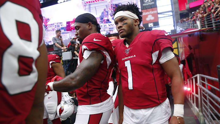 Arizona Cardinals quarterback Kyler Murray (1) waits for introductions before playing against the