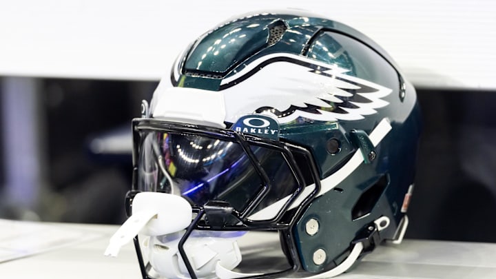 Feb 9, 2025; New Orleans, LA, USA; Detailed view of a Philadelphia Eagles helmet during Super Bowl LIX at Ceasars Superdome. Mandatory Credit: Mark J. Rebilas-Imagn Images Feb 9, 2025; New Orleans, LA, USA; Detailed view of a Philadelphia Eagles helmet during Super Bowl LIX at Ceasars Superdome. Mandatory Credit: Mark J. Rebilas-Imagn Images