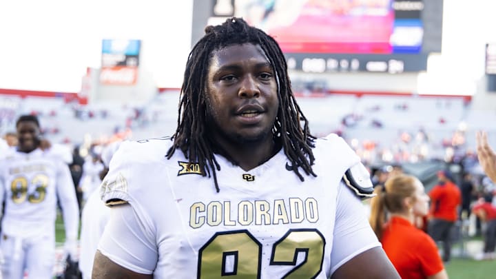 Oct 19, 2024; Tucson, Arizona, USA; Colorado Buffaloes defensive tackle Anquin Barnes Jr. (92) against the Arizona Wildcats at Arizona Stadium. Mandatory Credit: Mark J. Rebilas-Imagn Images Oct 19, 2024; Tucson, Arizona, USA; Colorado Buffaloes defensive tackle Anquin Barnes Jr. (92) against the Arizona Wildcats at Arizona Stadium. Mandatory Credit: Mark J. Rebilas-Imagn Images