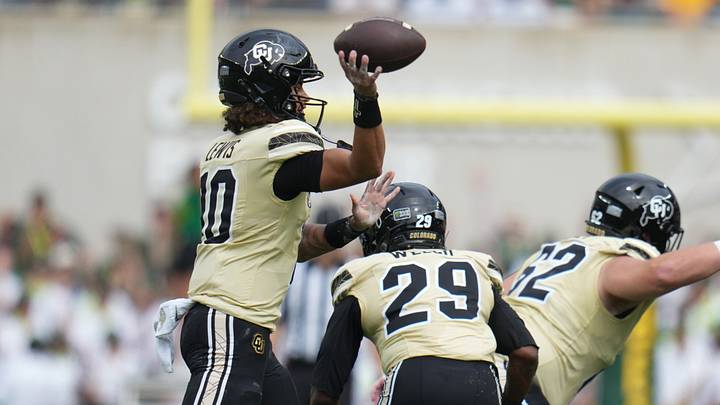 Sep 26, 2026; Waco, Texas, USA;  Colorado Buffaloes quarterback Julian Lewis (10) passes the ball against the Baylor Bears during the first half at McLane Stadium.  Mandatory Credit: Chris Jones-Imagn Images