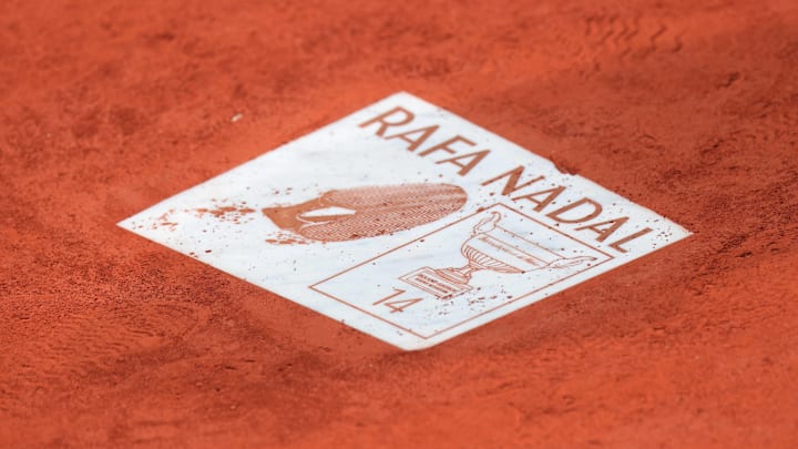 Rafael Nadal's plaque on Court Philippe-Chatrier. Rafael Nadal's plaque on Court Philippe-Chatrier.