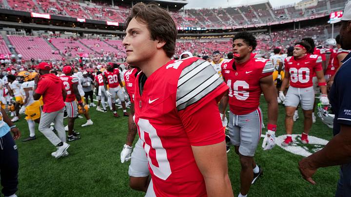 Ohio State Buckeyes quarterback Julian Sayin (10) leaves the field following the NCAA football game against the Kent State Golden Flashes at Ohio Stadium in Columbus on Sept. 19, 2026. Ohio State won 59-3. Ohio State Buckeyes quarterback Julian Sayin (10) leaves the field following the NCAA football game against the Kent State Golden Flashes at Ohio Stadium in Columbus on Sept. 19, 2026. Ohio State won 59-3.